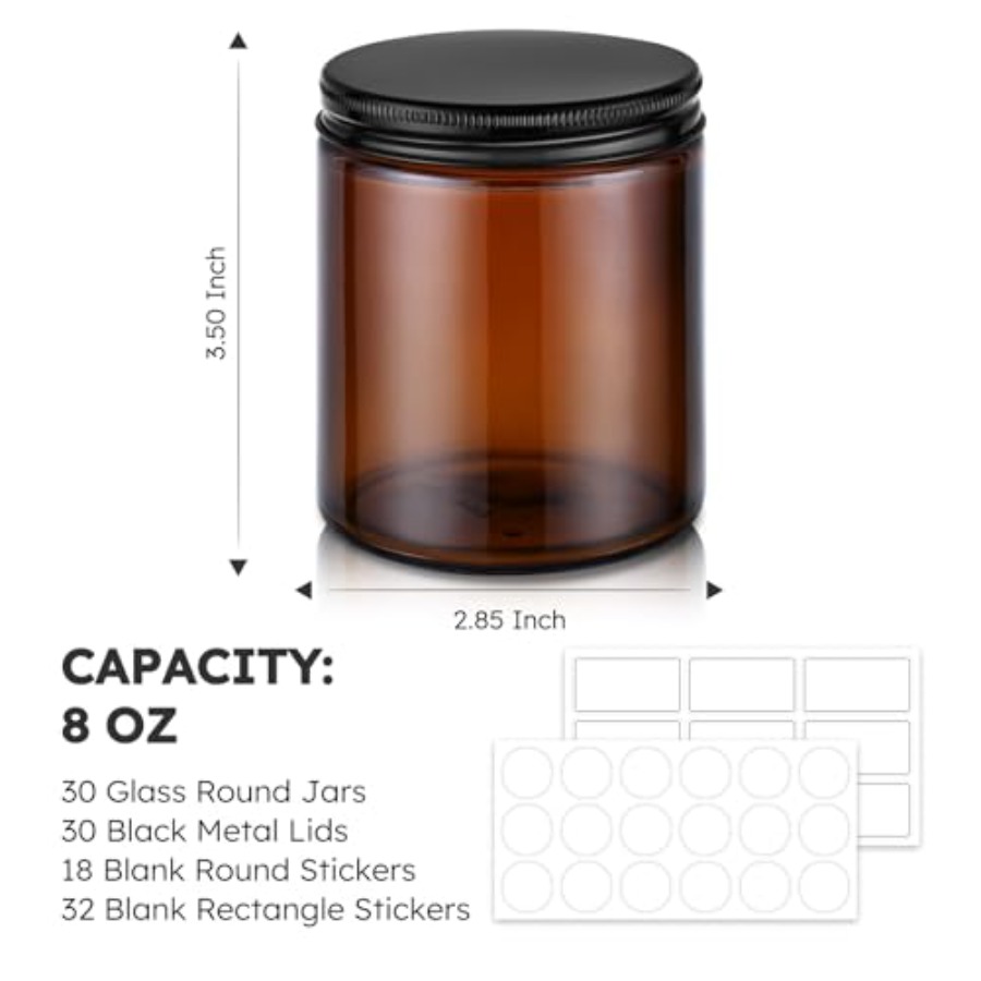 8oz Glass Jars with Lids, 30 P - Amber Jar Candle ulasan dan harga